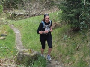Sheila running in her first trail race of 2014, where she was happy to gain some valuable insight on having fun.