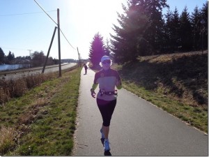 Catherine running her longest distance to date, 10.6 miles, nearly one year post breaking her leg.  