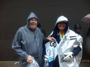 With husband Tom at the finish line.